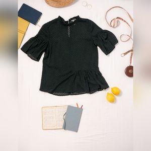 H&M Sheer High Neck Blouse forest green